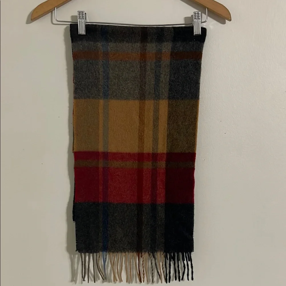 Joesph Abboud men’s brown fringe plaid cashmere scarf